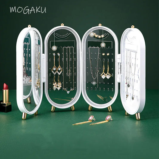 MOGAKU New Folding Jewelry Display Packaging Box Fashion Necklace Earrings Rings Accessories 4 Fan Desktop Stand Storage Popular